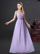Smart Floor Length Lavender Damas Dress Strapless Sleeveless Lace Up