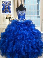  Royal Blue Organza Lace Up Sweetheart Sleeveless Floor Length Vestidos de Quinceanera Beading and Ruffles and Ruffled Layers