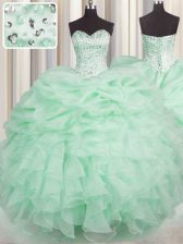Spectacular Floor Length Apple Green 15 Quinceanera Dress Sweetheart Sleeveless Lace Up