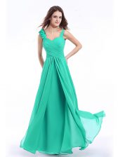  Straps Turquoise Zipper Dress for Prom Hand Made Flower Sleeveless Floor Length