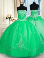 Sweet Green Lace Up Sweet 16 Dress Beading and Embroidery Sleeveless Floor Length