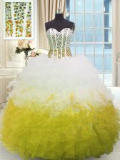  Multi-color Sweetheart Neckline Beading and Ruffles Quinceanera Gown Sleeveless Lace Up