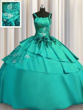  Beading and Embroidery Sweet 16 Quinceanera Dress Turquoise Lace Up Sleeveless Floor Length