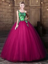 Best One Shoulder Pattern Quinceanera Gown Fuchsia Lace Up Sleeveless Floor Length