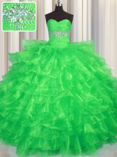 Classical Ruffled Layers Floor Length Ball Gowns Sleeveless Green 15 Quinceanera Dress Lace Up