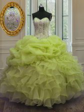  Yellow Green Sleeveless Beading and Pick Ups Floor Length Sweet 16 Quinceanera Dress