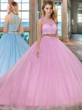 Custom Made Scoop Lilac Sleeveless With Train Beading Zipper 15th Birthday Dress