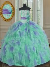 Customized Multi-color Neckline Beading and Appliques and Ruffles and Sashes ribbons and Hand Made Flower Ball Gown Prom Dress Sleeveless Lace Up