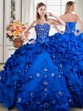 Attractive Royal Blue Sweetheart Neckline Beading and Embroidery and Pick Ups Sweet 16 Dresses Sleeveless Lace Up