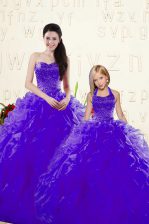 Pretty Purple Sleeveless Floor Length Beading and Ruffles Lace Up Quinceanera Dresses