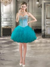  Sleeveless Lace Up Mini Length Beading and Ruffles Prom Gown