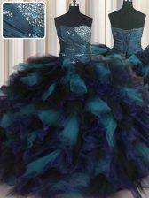 Fantastic Multi-color Organza and Tulle Lace Up Quinceanera Dress Sleeveless Floor Length Beading and Ruffles