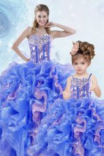 Free and Easy Multi-color Lace Up Sweetheart Beading and Ruffles and Sequins Sweet 16 Dress Organza Sleeveless