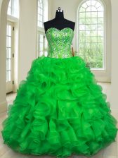 Fashionable Green Sweetheart Lace Up Beading and Ruffles Quinceanera Gowns Sleeveless