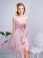 Sophisticated Pink Court Dresses for Sweet 16 Prom and Party and Wedding Party with Ruching and Bowknot Sweetheart Sleeveless Lace Up