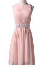 Stunning Scoop Pink Sleeveless Chiffon Lace Up Evening Dress for Prom and Party