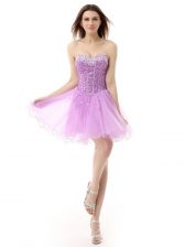  Sleeveless Knee Length Beading Lace Up Prom Party Dress with Lilac