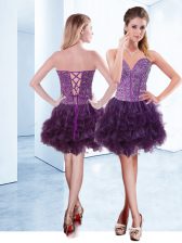 Fantastic Purple Sleeveless Organza Lace Up Dress for Prom for Prom and Party