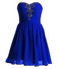 Custom Designed Royal Blue Lace Up Sweetheart Beading Prom Dresses Chiffon Sleeveless