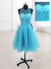  Sequins Homecoming Dress Baby Blue Lace Up Sleeveless Knee Length