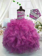 Adorable Sweetheart Sleeveless Lace Up Girls Pageant Dresses Fuchsia Organza