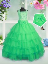  Ball Gowns Organza Square Sleeveless Beading and Ruffled Layers Floor Length Zipper Kids Pageant Dress