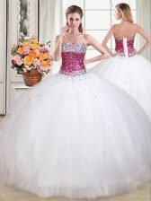 Artistic Sleeveless Tulle Floor Length Lace Up Quinceanera Dresses in White with Beading