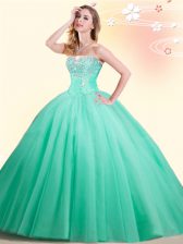 New Style Apple Green Sleeveless Beading Floor Length Quinceanera Dresses