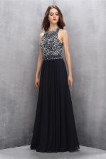 Vintage Black Empire Scoop Sleeveless Chiffon Floor Length Backless Beading Prom Evening Gown
