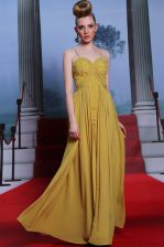 Fancy Gold Column/Sheath Spaghetti Straps Sleeveless Chiffon Floor Length Side Zipper Appliques Evening Dress