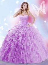  Brush Train Ball Gowns Ball Gown Prom Dress Lavender Sweetheart Tulle Sleeveless Lace Up