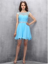 Popular Scoop Baby Blue Sleeveless Chiffon Zipper Prom Party Dress for Prom