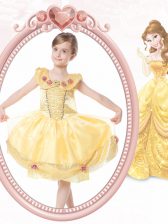  Gold Ball Gowns Organza Scoop Sleeveless Beading and Hand Made Flower Knee Length Clasp Handle Flower Girl Dress