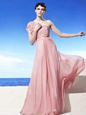 Deluxe Pink Prom and Party with Beading One Shoulder Sleeveless Side Zipper