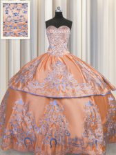  Orange Quince Ball Gowns Military Ball and Sweet 16 and Quinceanera with Beading and Embroidery Sweetheart Sleeveless Lace Up