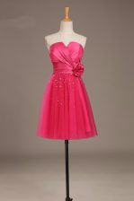 Glorious Satin and Tulle Sleeveless Knee Length Homecoming Dress and Beading and Hand Made Flower