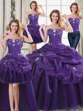 Customized Four Piece Purple Sweetheart Neckline Beading and Appliques and Pick Ups Quinceanera Gowns Sleeveless Lace Up