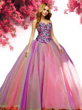  Multi-color Ball Gowns Sweetheart Sleeveless Tulle Floor Length Lace Up Beading Sweet 16 Dress