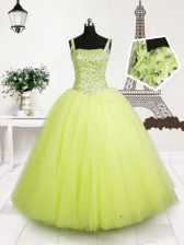  Tulle Sleeveless Floor Length Party Dress for Toddlers and Beading and Sequins