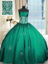 Best Teal Ball Gowns Beading and Appliques and Ruching Sweet 16 Dress Lace Up Taffeta Sleeveless Floor Length