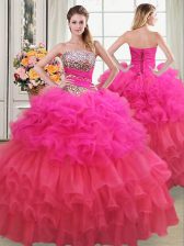 Exceptional Multi-color Sleeveless Floor Length Beading and Ruffles and Ruffled Layers and Sequins Lace Up Quinceanera Dresses