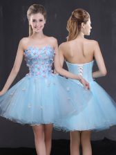 Appliques Homecoming Dress Light Blue Lace Up Sleeveless Mini Length