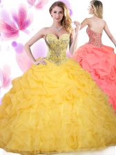 High End Gold Lace Up Sweetheart Beading and Ruffled Layers Sweet 16 Dress Tulle Sleeveless