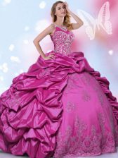  Pick Ups Floor Length Fuchsia Sweet 16 Quinceanera Dress Halter Top Sleeveless Lace Up