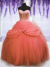 Fashionable Floor Length Ball Gowns Sleeveless Watermelon Red Quince Ball Gowns Lace Up