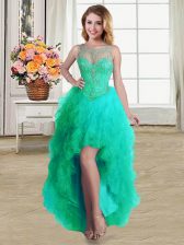 Great Scoop Sleeveless Lace Up High Low Beading and Ruffles Prom Party Dress