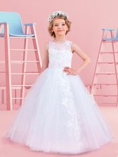 Edgy Scoop White Sleeveless Tulle Lace Up Flower Girl Dresses for Quinceanera and Wedding Party
