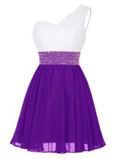  One Shoulder Sleeveless Zipper Prom Dresses White And Purple Chiffon