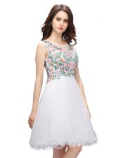 Stunning White Prom Dress Prom and Party with Beading and Embroidery Scoop Sleeveless Zipper