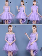  A-line Dama Dress for Quinceanera Lavender Sweetheart Taffeta and Tulle Sleeveless High Low Lace Up